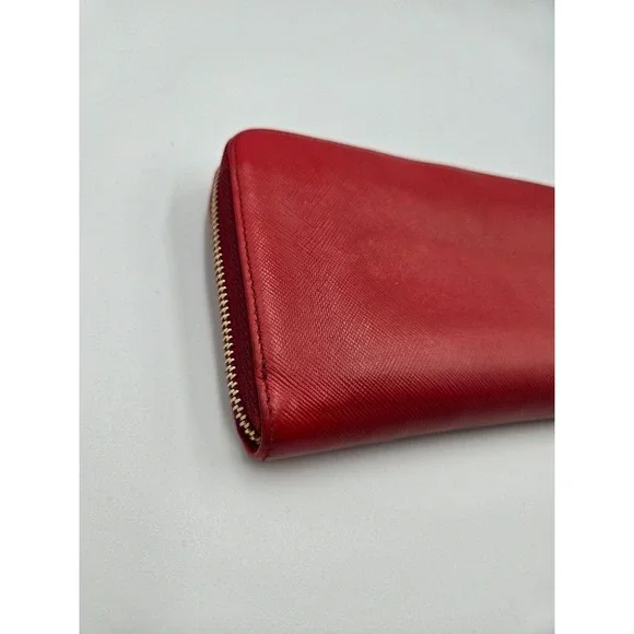 Prada Red Saffiano Leather Bow Continental‎ Zip Around Wallet Authentic - Picture 7 of 13